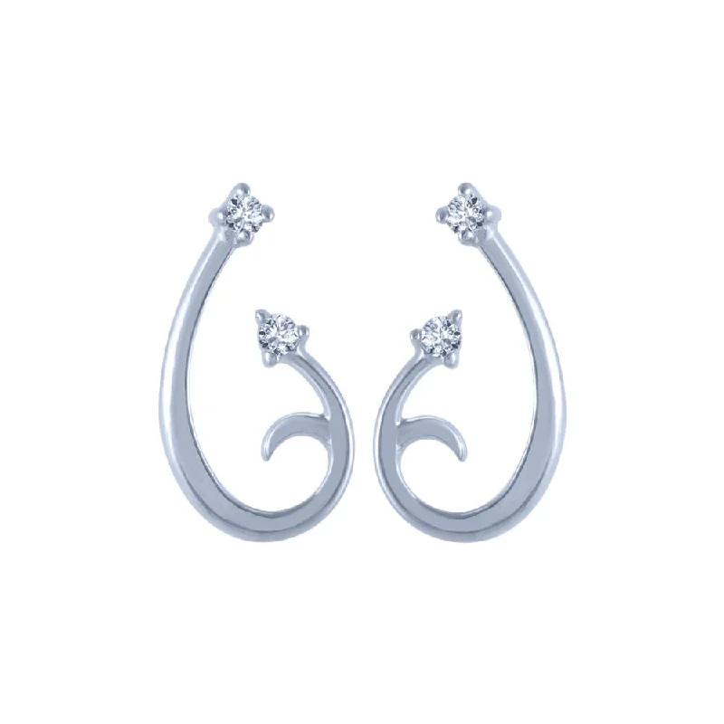 Fashion Statement Earrings-14k (585) White Gold And Diamond Stud Earrings For Women