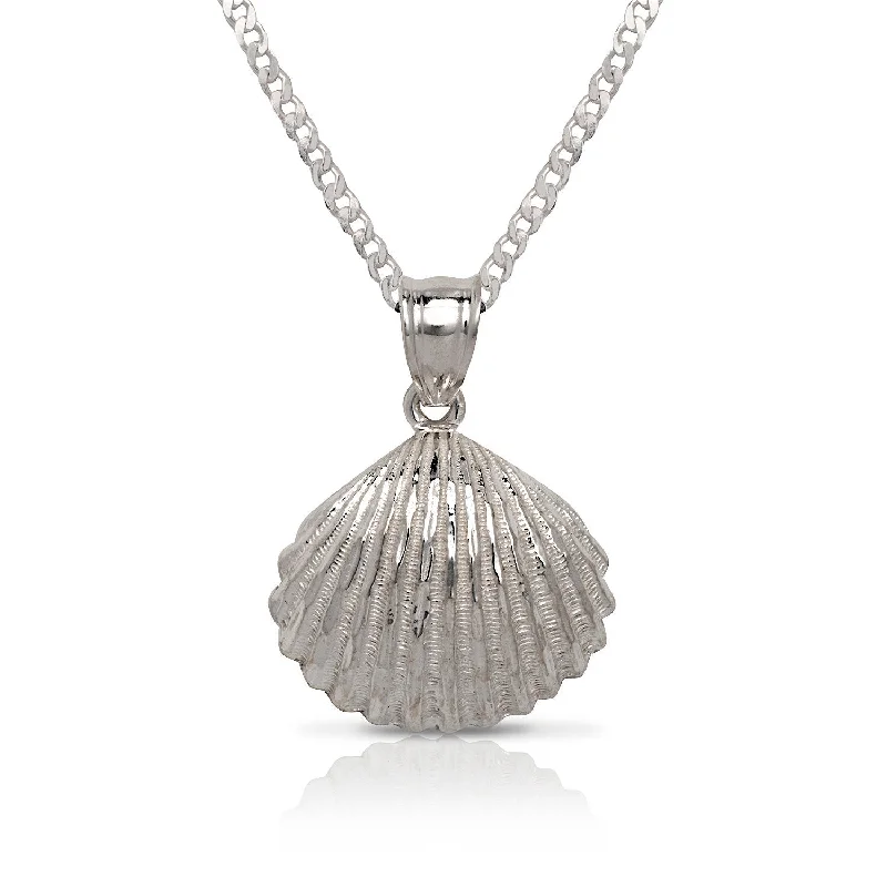 Women’s Pendant Necklace-Scallop Sea Shell .925 Sterling Silver Pendant Necklace