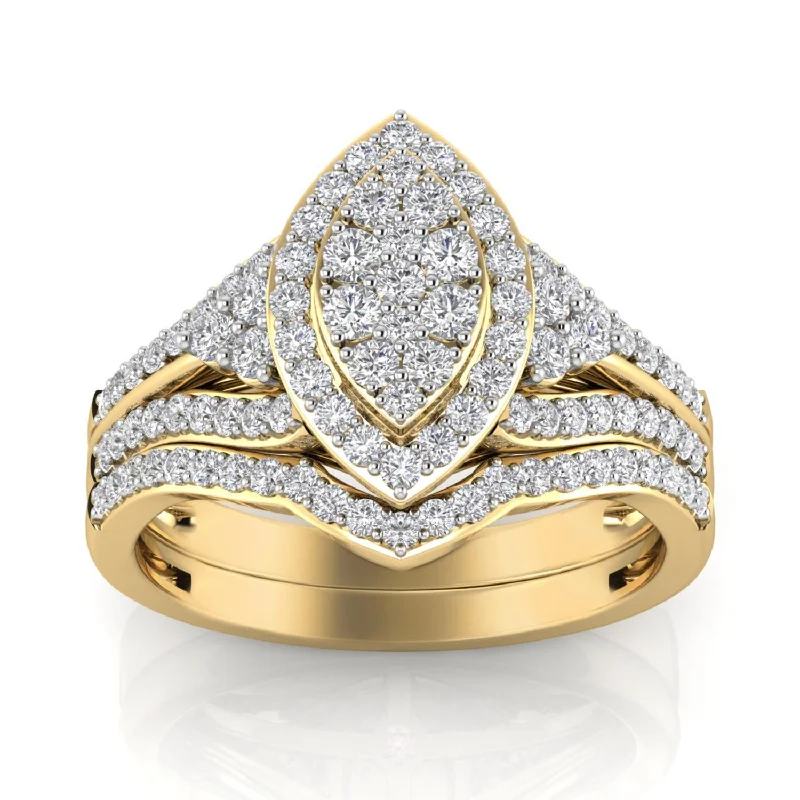 Dainty Engagement Ring-LoveSong EcoLove 3/4 CTW Lab Grown Diamond Halo Bridal Set in 10KT Yellow Gold