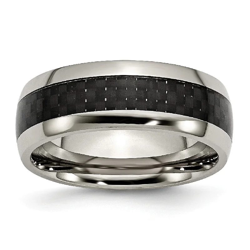 Personalized Birthstone Ring-Titanium Polished w/Black Carbon Fiber Inlay 8mm Band