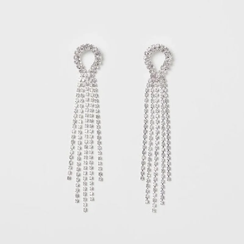 Beaded Earrings-Shagna Silver Plated Austrian Stone Dangler Earrings