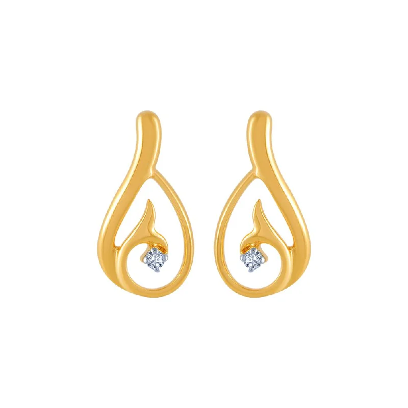 Unique Metal Earrings-14k (585) Yellow Gold And Diamond Stud Earrings For Women