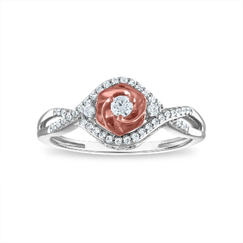 Custom Wedding Ring Set-LoveSong 1/4 CTW Diamond Everlasting Rose Ring in 10KT White and Rose Gold