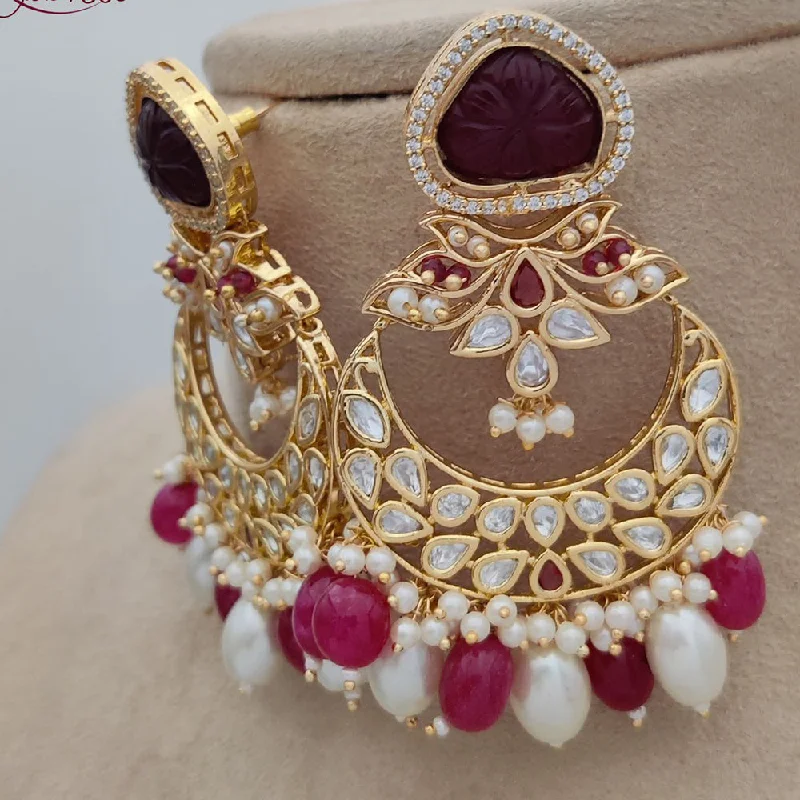 Gold Hoop Earrings-Jewel Addiction Gold Plated Polki Kandan Stone And Pearls Dangler Earrings