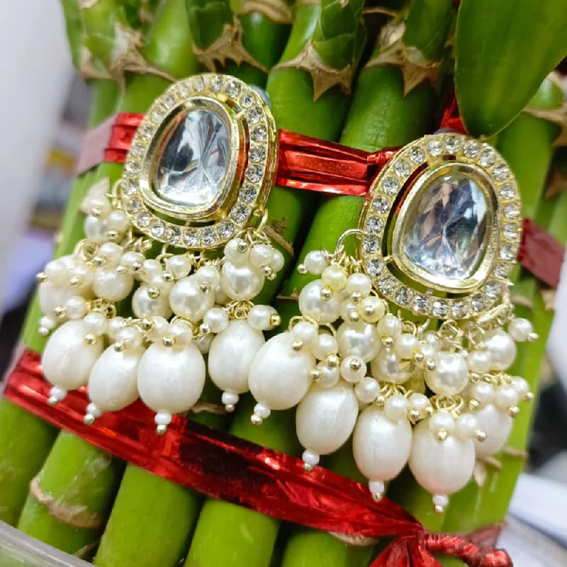 Artistic Earrings-Naitika Arts Gold Plated Kundan Stone And Pearl Dangler Earrings