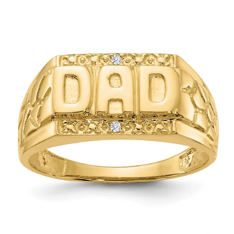 Rose Gold Band Ring-14KT Yellow Gold Diamond Accent Dad Ring; Size 9