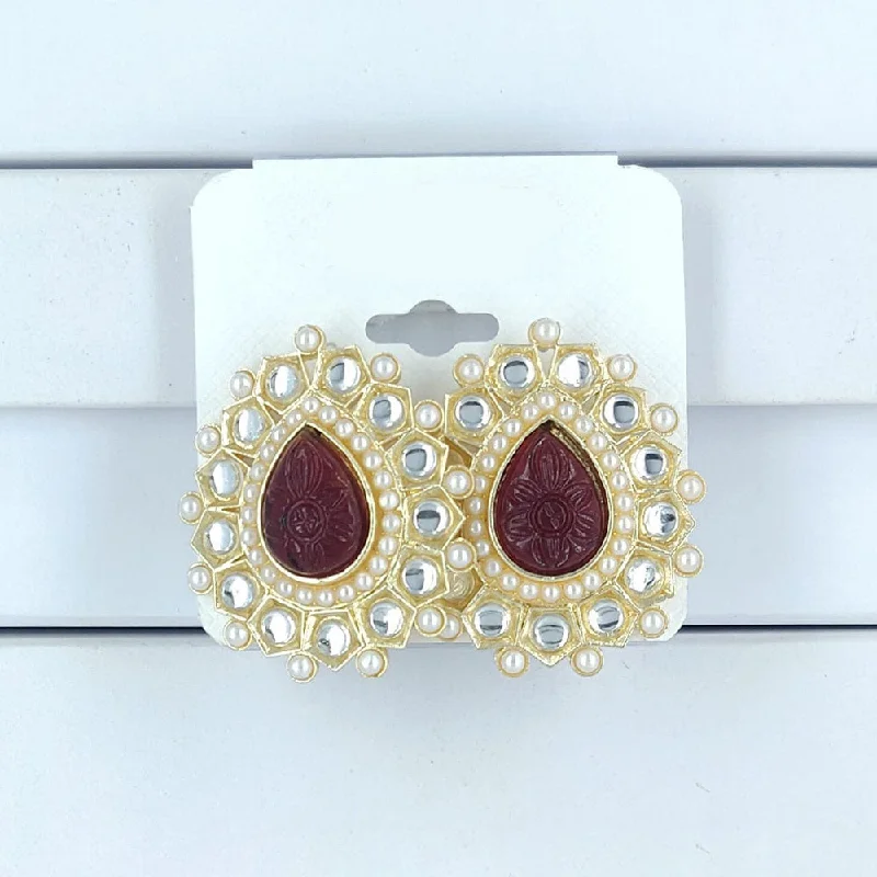 Artistic Drop Earrings-Corbeda Fashion Gold Plated Kundan Stone Stud Earrings