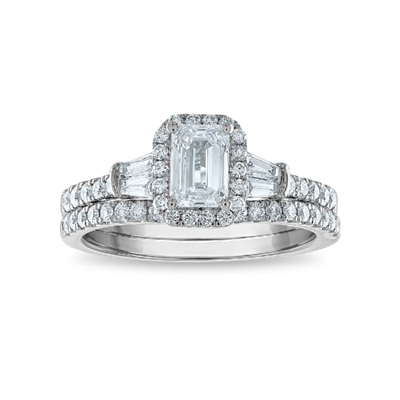 Men's Wedding Ring-Signature EcoLove 1 1/2 CTW Lab Grown Diamond Halo Bridal Set in 14KT White Gold