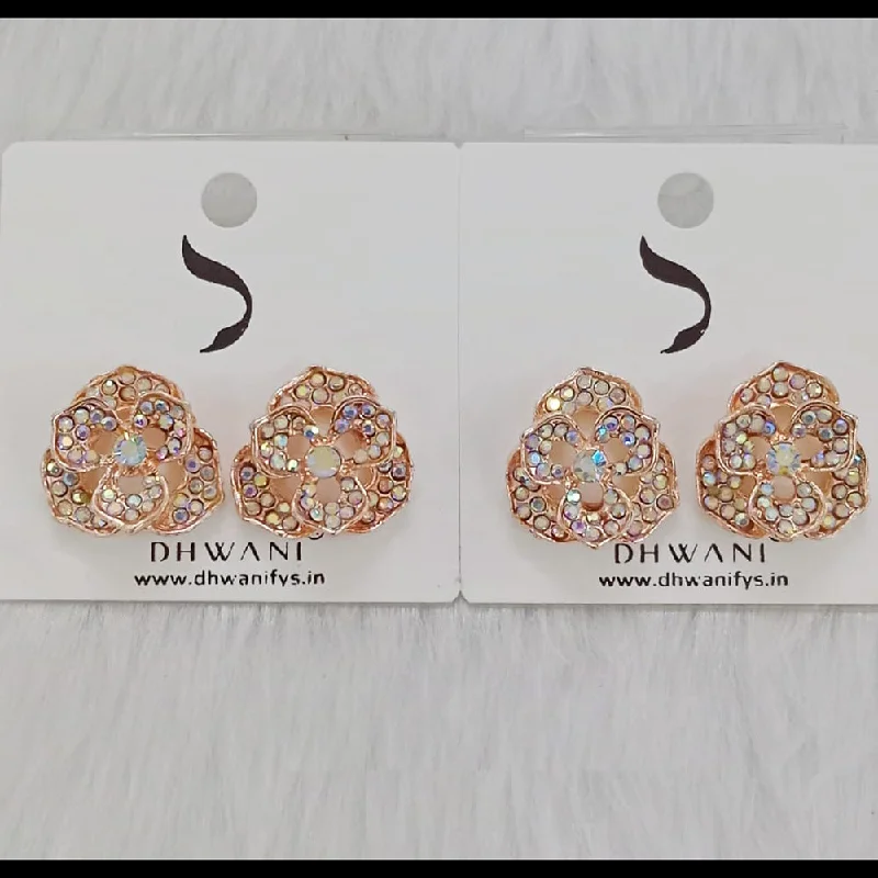 Gemstone Stud Earrings for Women-Dhwani Rose Gold Plated Austrian Stone Studs Earrings