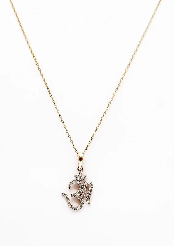 Heart Shaped Necklace-Diamond and 14Kt Gold OM Pendant Necklace -16in