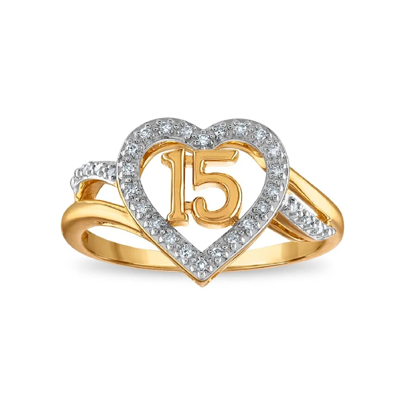 Men’s Gold Wedding Band-1/12 CTW Diamond Quinceanera Heart Ring in 10KT Yellow Gold