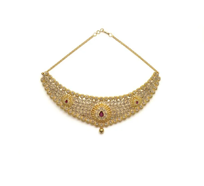 Silver Heart Necklace-22K Yellow Gold Uncut Diamond Choker Necklace W/ 25.59ct SI Uncut Diamonds & Precious Rubies