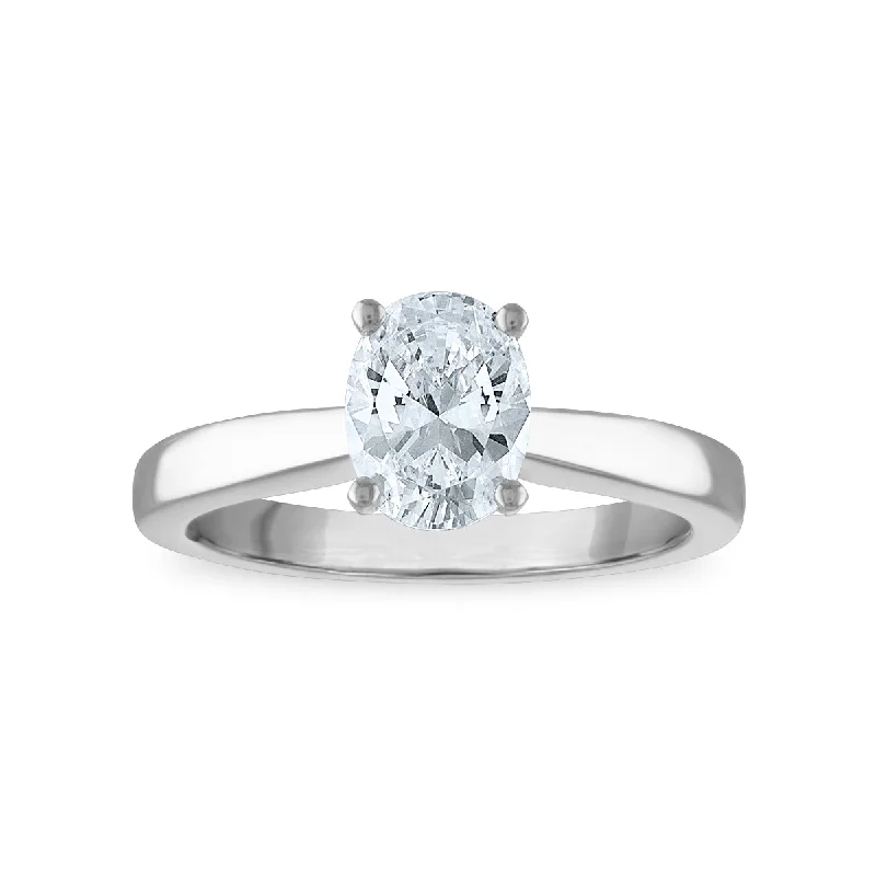 Men's Stainless Steel Ring-Signature Certificate EcoLove 1 CTW Oval Diamond Solitaire Engagement Ring in 14KT White Gold