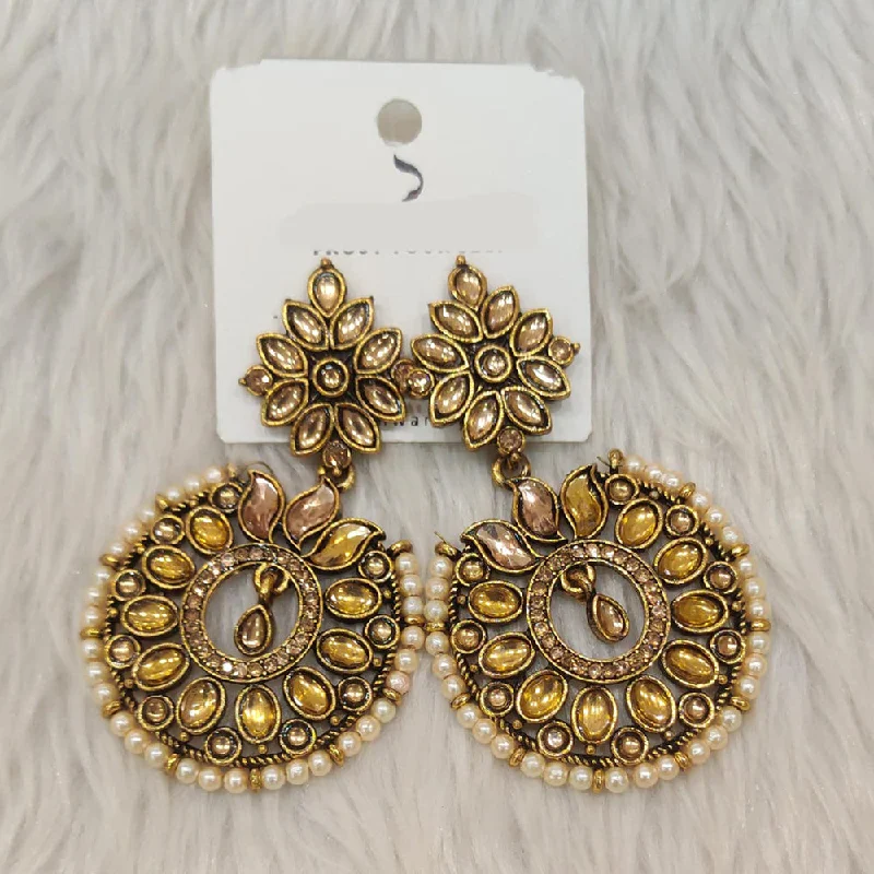 Boho Drop Earrings-Dhwani Gold Plated Kundan Stone And Pearl Dangler Earrings