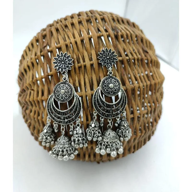 Antique Style Earrings-Akruti Collection Oxidised Plated Kundan And Ghungroo Jhumki Earring