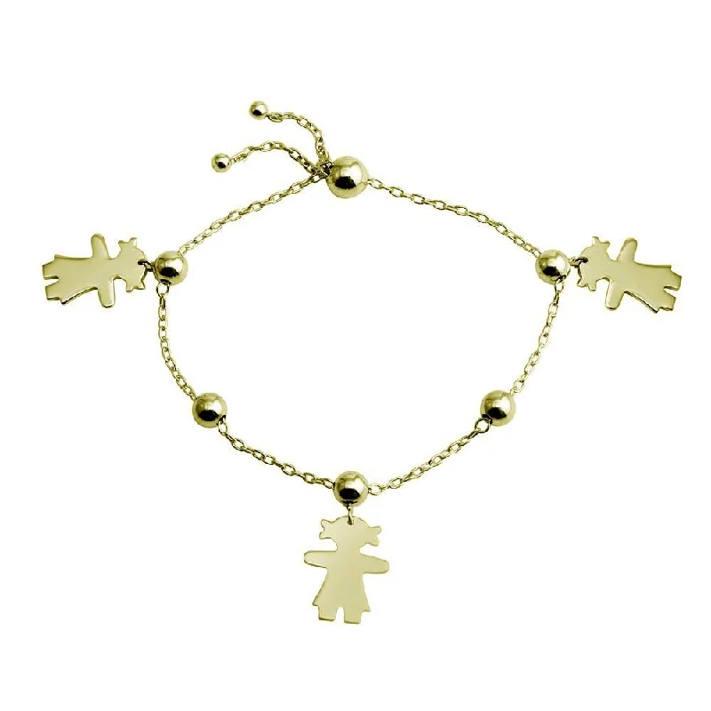 Silver Beaded Bracelet-Gold Plated 925 Sterling Silver Girl Charm Lariat Bracelet - DIB00067GP