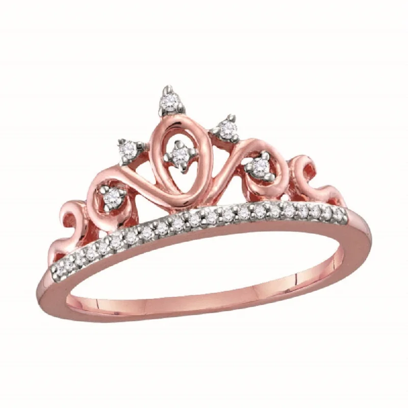 Customizable Gold Ring-1/10 CTW Diamond Tiara Crown Ring in 10KT Rose Gold