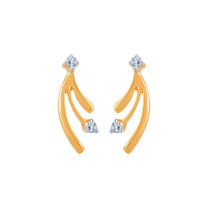 Silver Stud Earrings-14k (585) Yellow Gold And Diamond Stud Earrings For Women