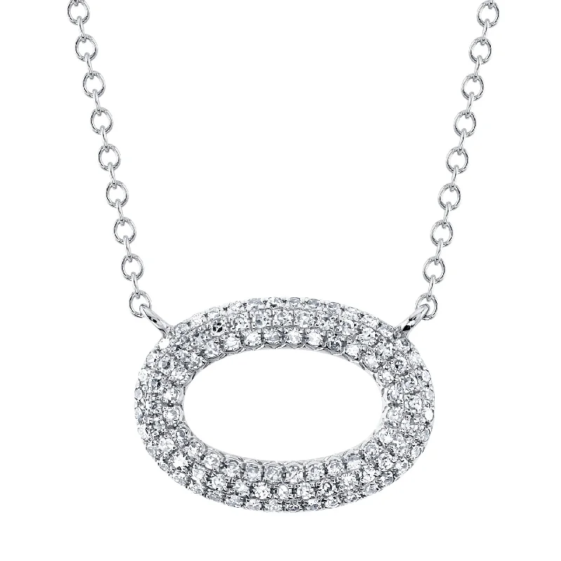 Vintage Gold Necklace-14K White Gold Diamond Pave Oval Necklace