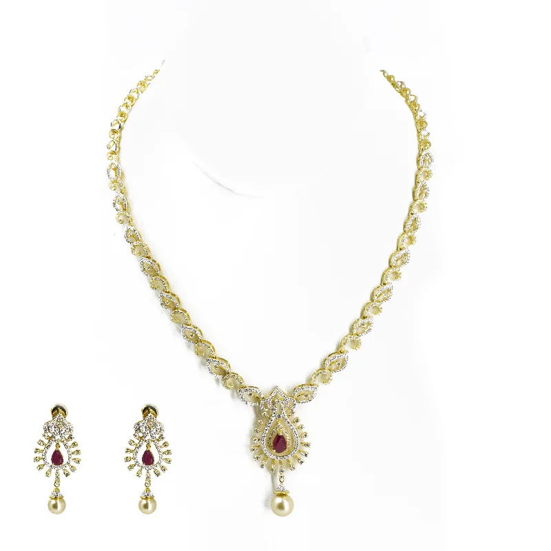 Silver Heart Pendant Necklace-18K Multi Tone Gold Diamond Earrings & Necklace Set W/ VVS Diamonds, Rubies, South Sea Pearl & Pear Shaped Pendant