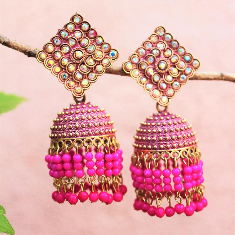 Geometric Stud Earrings-H K Fashion Gold Plated Austrian Stone And Pearls Jhumki Earrings