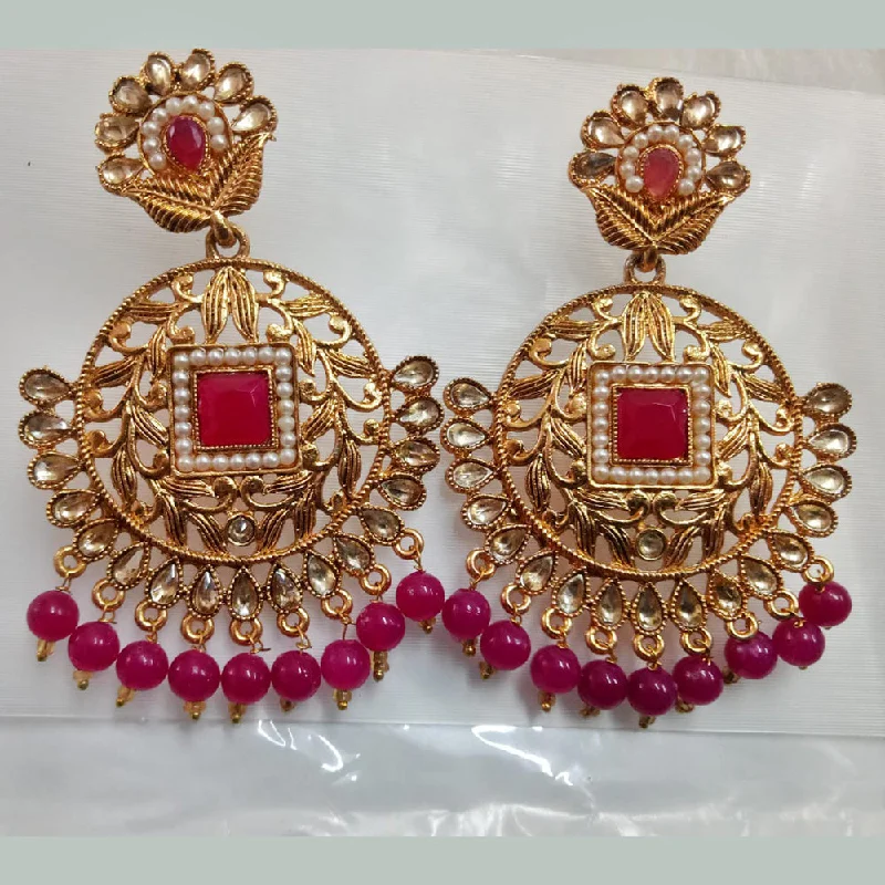 Geometric Dangle Earrings-Khushboo Jewellers Gold Plated Crystal Stone And Beads  Dangler Earrings