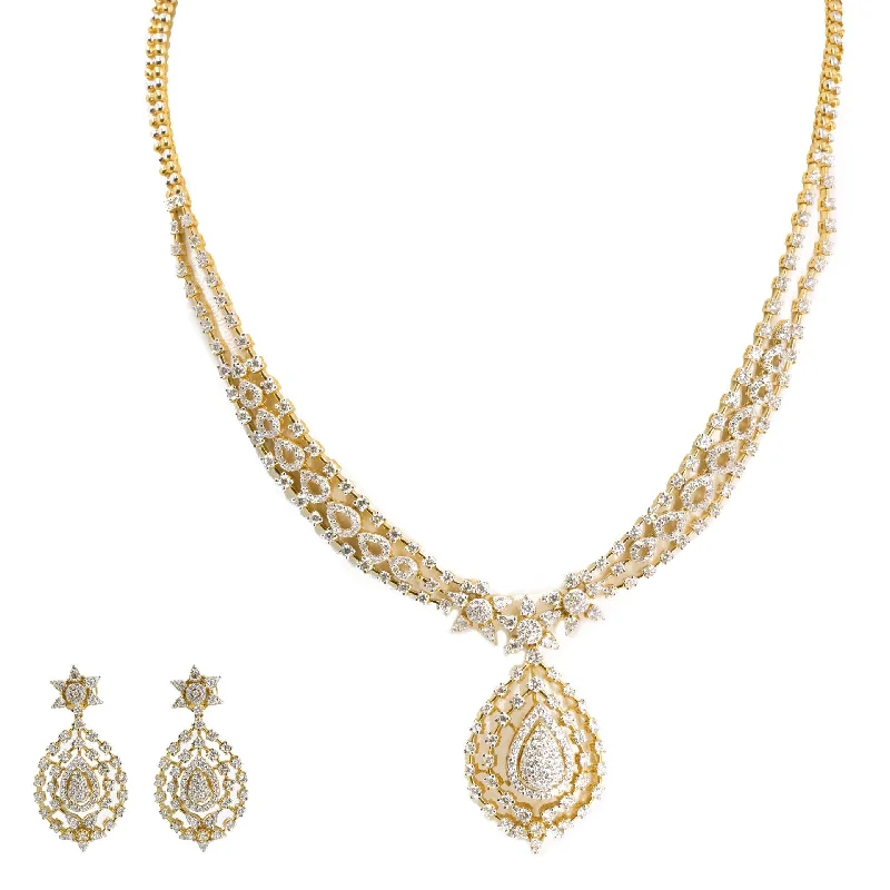 Red Stone Necklace-18K Yellow Gold Diamond Necklace & Drop Earrings Set W/ 7.42ct VVS Diamonds & Interchangeable Stone Feature