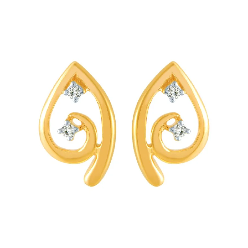 Unique Metal Earrings-14k (585) Yellow Gold And Diamond Stud Earrings For Women