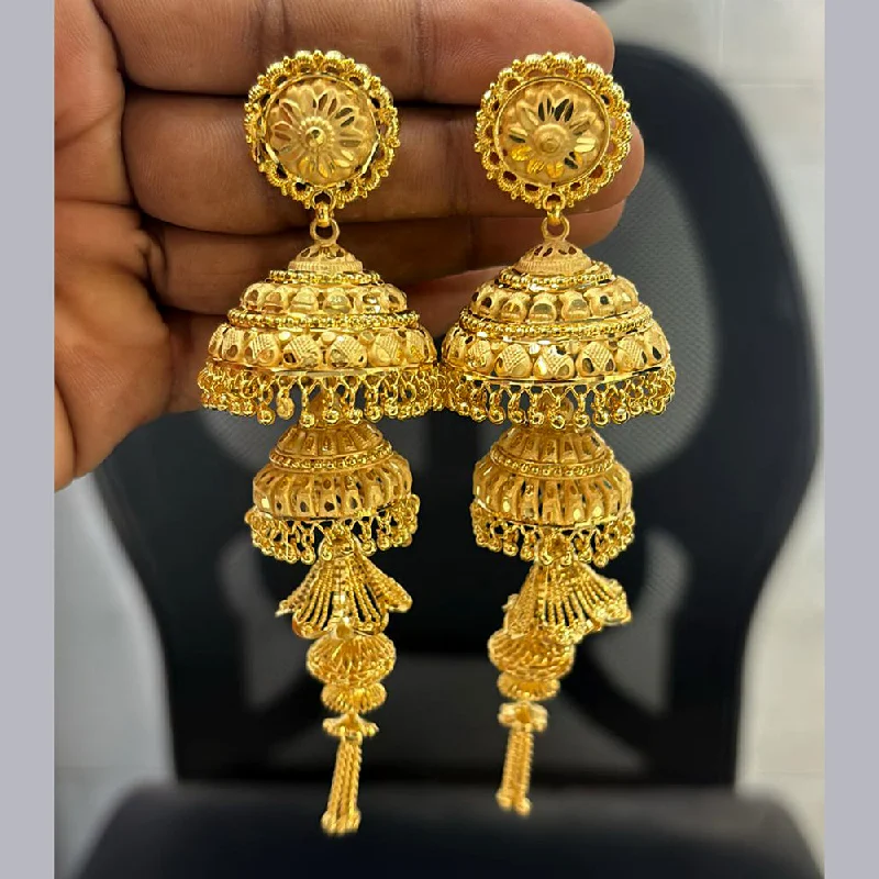 Natural Stone Earrings-Pari Art Jewellery Gold Forming Jhumki Earrings