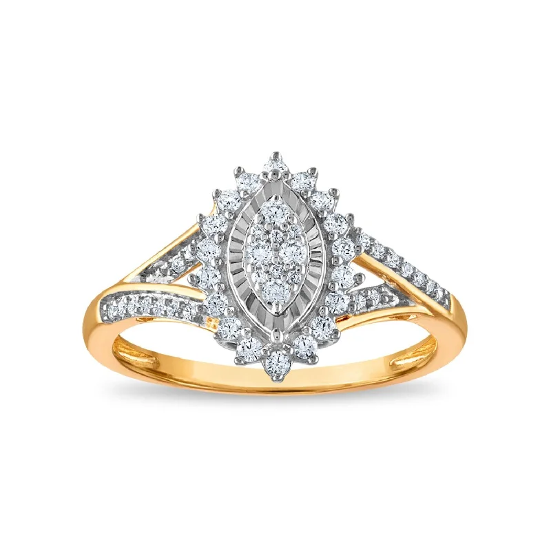 Unique Wedding Band-1/3 CTW Diamond Cluster Ring in 10KT Yellow Gold