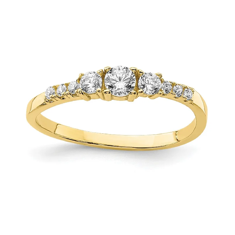 Diamond Halo Engagement Ring-10KT Yellow Gold Cubic Zirconia Childrens Ring; Size 2.5