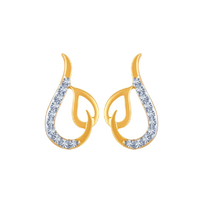 Semi Precious Stone Earrings-14k (585) Yellow Gold And Diamond Stud Earrings For Women