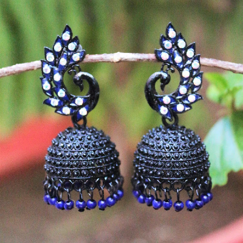 Wedding Earrings for Bride-H K Fashion  Black Plated Austrian Stone Jhumki Earrings