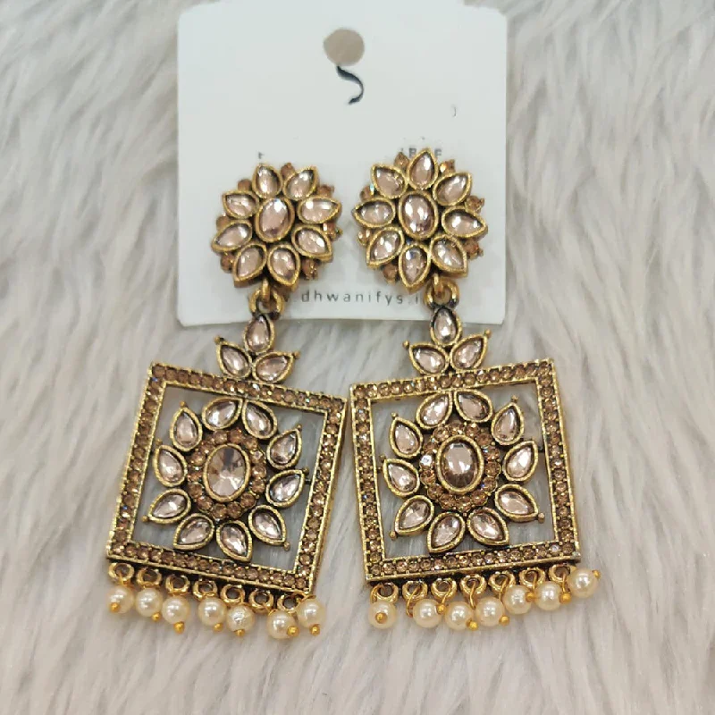 Spiral Earrings-Dhwani Gold Plated Crystal Stone Dangler Earrings