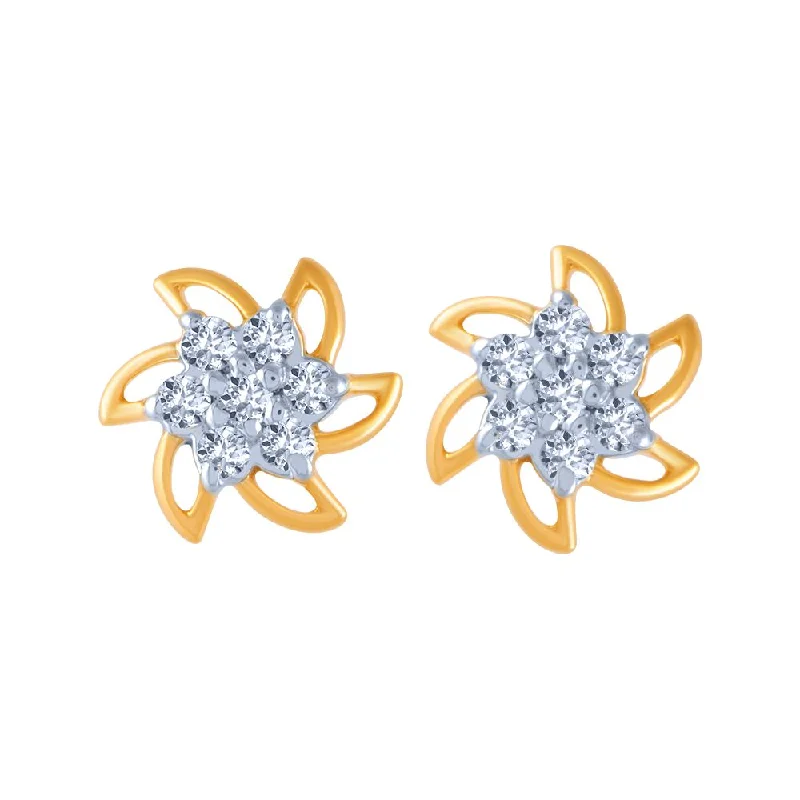 Simple Stud Earrings for Women-14k (585) Yellow Gold And Diamond Stud Earrings For Women