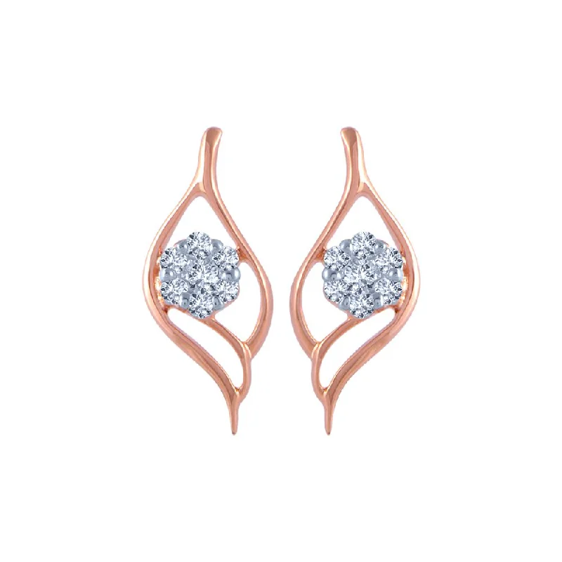 Multi-Layered Earrings-14k (585) Rose Gold And Diamond Stud Earrings For Women