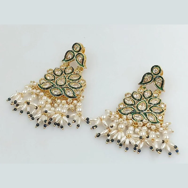 Retro Style Earrings-Rani Sati Jewels Gold Plated Crystal Stone And Pearls Dangler Earrings