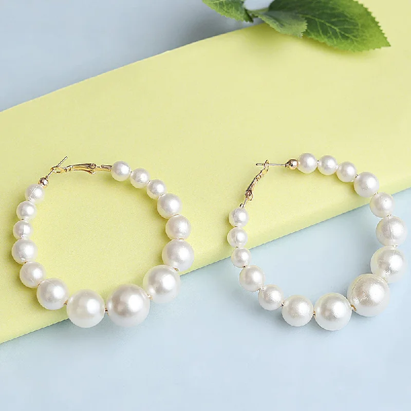 Abstract Earrings-Dream Fashion Gold Plated Pearl Hoop Earrings