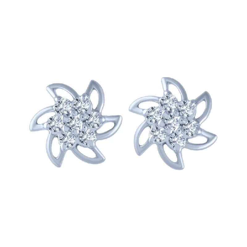 Sweet Earrings for Kids-14k (585) White Gold And Diamond Stud Earrings For Women