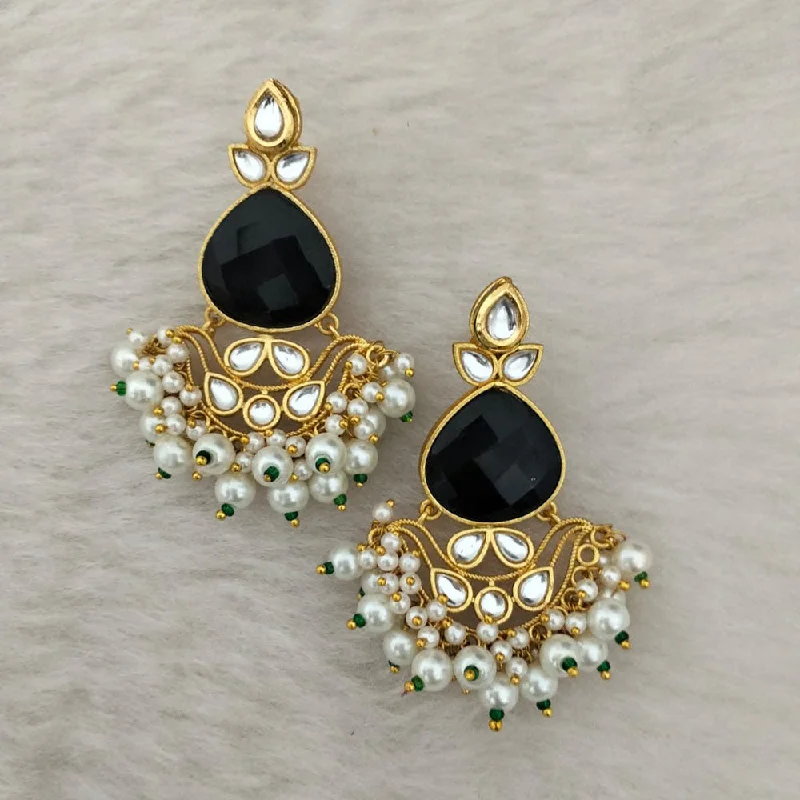 Personalized Gold Earrings-Marudhar Creations Gold Plated Matte Finish Kundan And Pearl Dangler Earrings