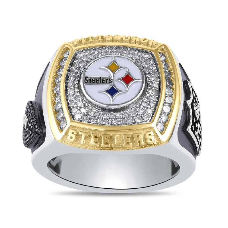 Boho Style Ring-True Fans Fine Jewelry Pittsburgh Steelers 1/2 CTW Diamond Ring in Sterling Silver