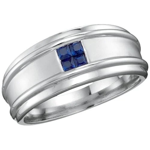 Cushion Cut Engagement Ring-Blue Sapphire Gem Stone Ring in 14KT White Gold