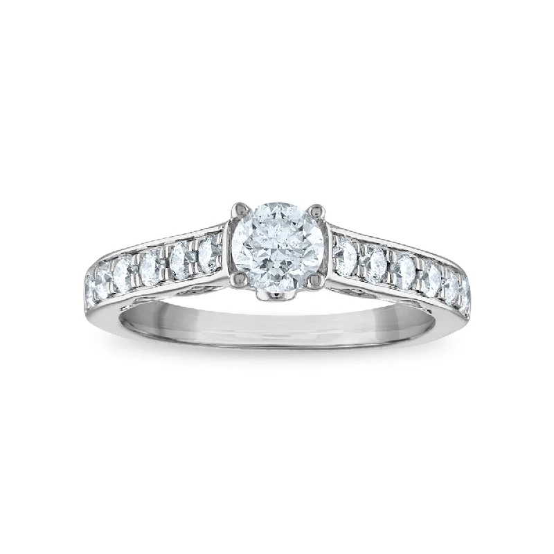 Classic Gold Engagement Ring-1 CTW Diamond Engagement Classic Ring in 14KT White Gold