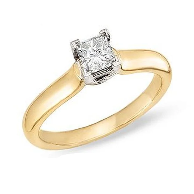 Handmade Engagement Ring-Signature Certificate 3/4 CTW Princess Cut Diamond Solitaire Engagement Ring in 14KT Yellow Gold