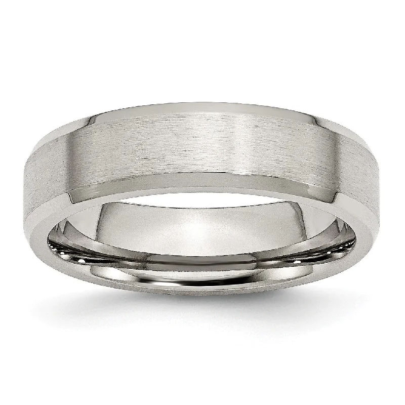 Two-Tone Wedding Ring-Stainless Steel Flat Beveled Edge 6MM Brushed and Polished Band