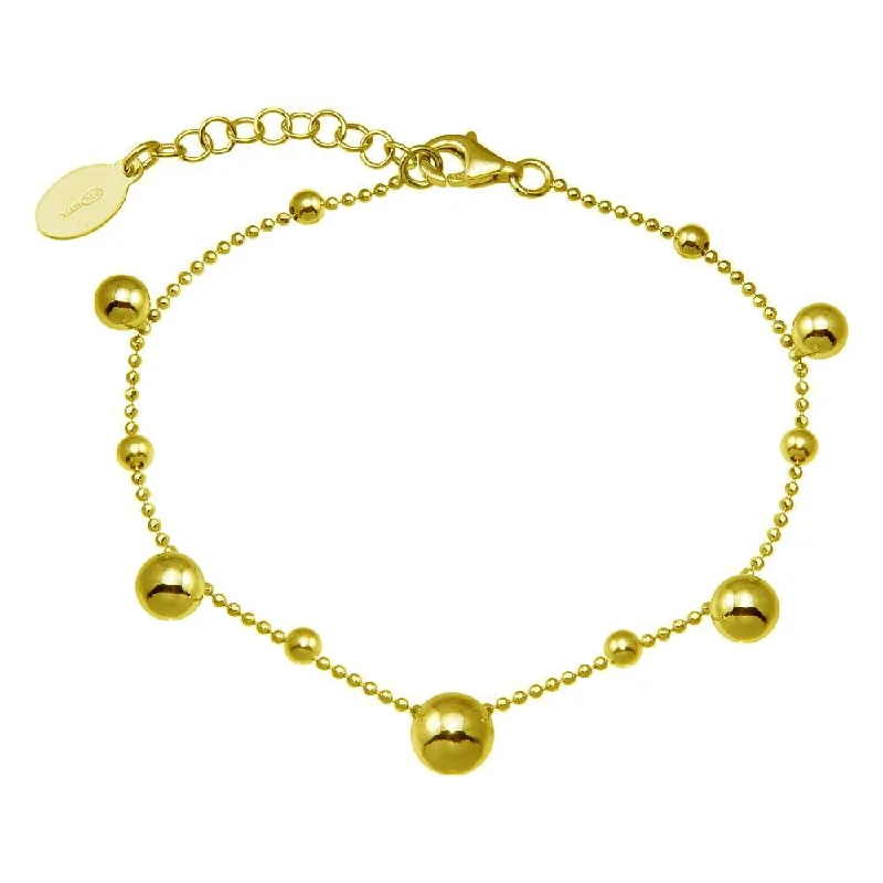 Simple Black Bracelet-Gold Plated 925 Sterling Silver 11 Bead Charm Bead Link Chain Bracelet - ITB00316-GP