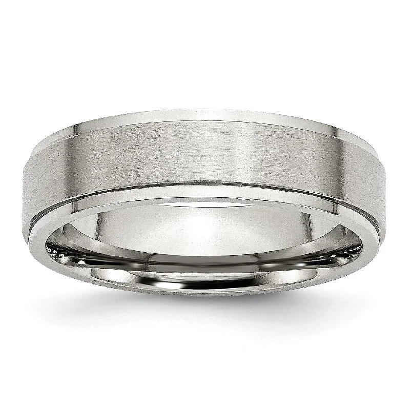 Handmade Engagement Ring-Stainless Steel Ridged Edge 6mm Brushed and Polished Band