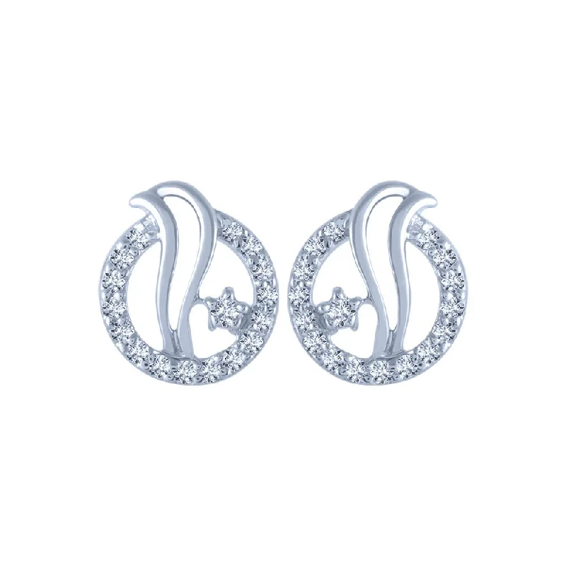 Vintage Silver Earrings-14k (585) White Gold And Diamond Stud Earrings For Women