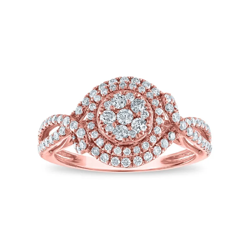 Chunky Silver Ring-3/4 CTW Diamond Cluster Engagement Ring in 14KT Rose Gold