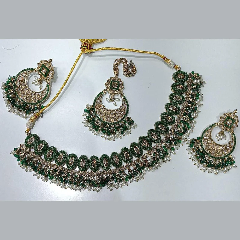 Fashion Statement Earrings-Rani Sati Jewels Gold Plated Crystal Stone And Pearls Necklace Set